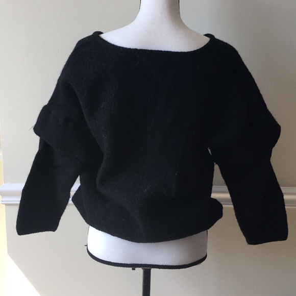 Wool cocoon puff sleeve black zip up cardigan - Picture 3 of 7
